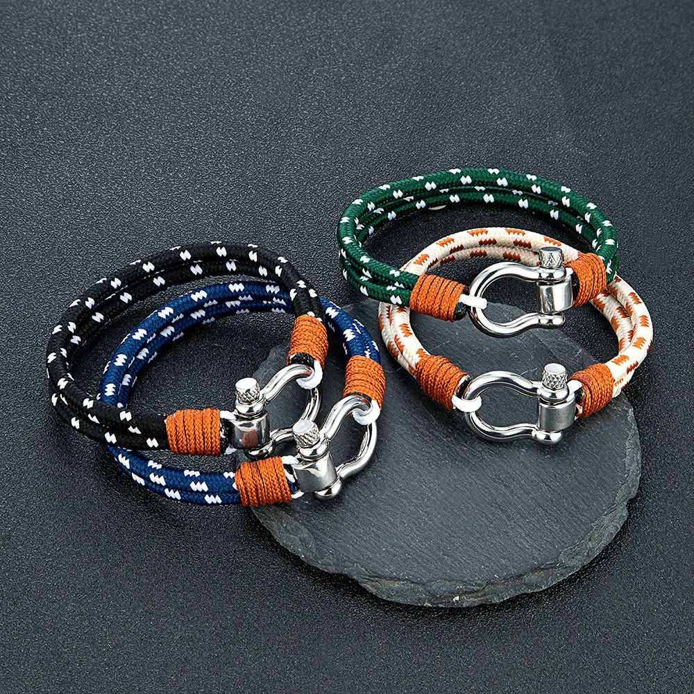 MKENDN Anchor Bracelet Double Strand Rope With Stainless Steel Shackle Clasp Wrap Bangle Unique Sailing-Inspired Gift for Men