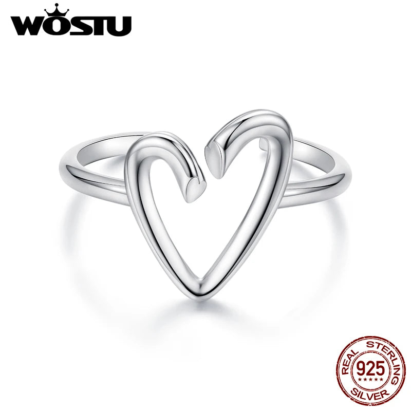 WOSTU Herzförmiger Ring EDA aus massivem 925er Sterlingsilber, zierlicher, verstellbarer Ring, minimalistisches Schmuckgeschenk für Sie