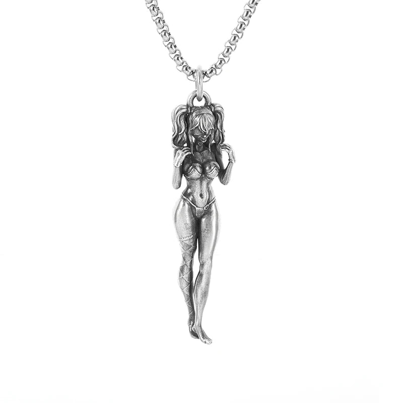 Silver-Plated Anime Mecha Beautiful Girl Girl Pendant Necklace Men and Women Hip-Hop Rock Punk Trendy Jewelry Gift - Madeinsea©