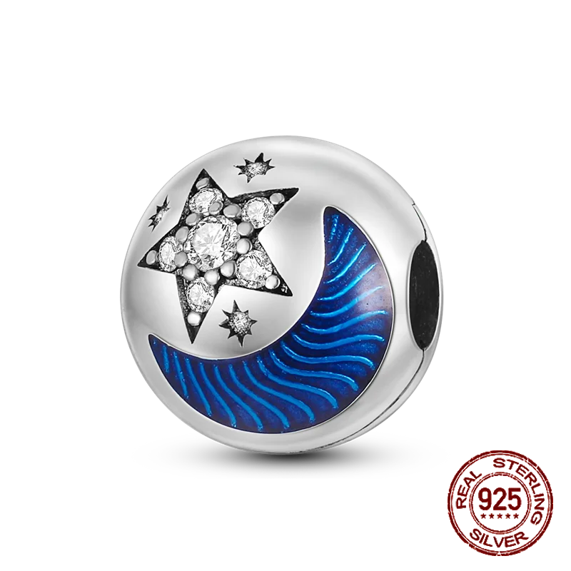 Breloque en argent sterling 925 représentant la lune, l'étoile, l'avion, l'espace, série bleue, compatible avec les bracelets Pandora originaux, bijoux à offrir