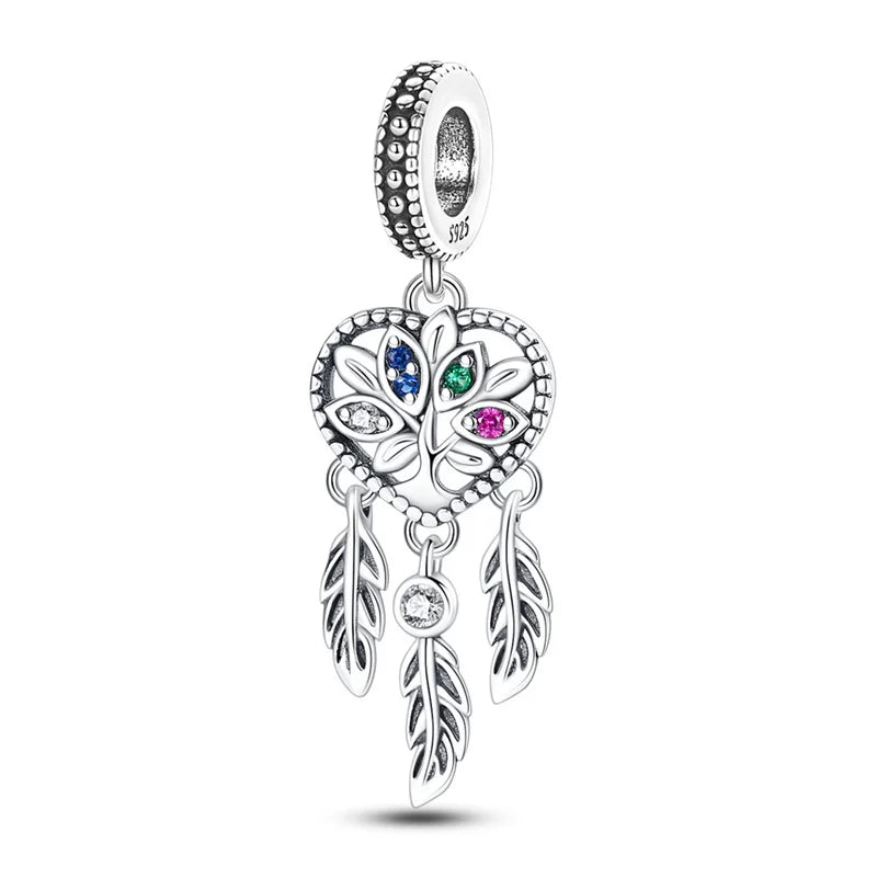 Dreamcatcher Series - Original Genuine 925 Sterling Silver Zircon Moon Sun Charm Beads Suitable 3mm Bracelet DIY Making Pendant