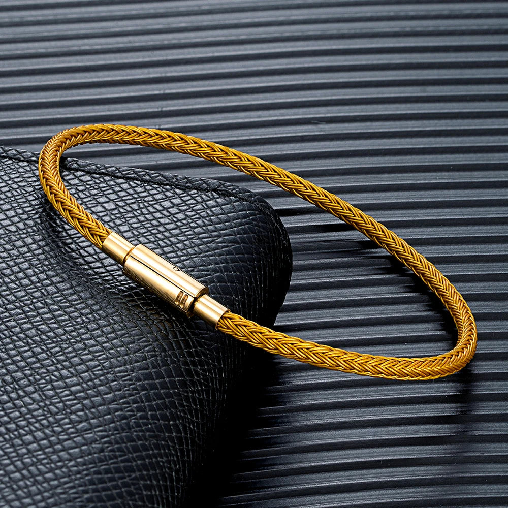 MKENDN Classic Men Women Jewelry 2-3mm Non-fading Steel Wire Thin Rope Bracelet Button Clasp Classic Cuff DIY Charm Bracelet