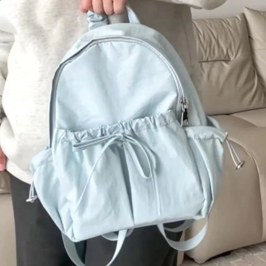 Simple And Versatile Drawstring Bow Large Capacity Backpack With Personalized Embroidered Name Nylon Backpack
