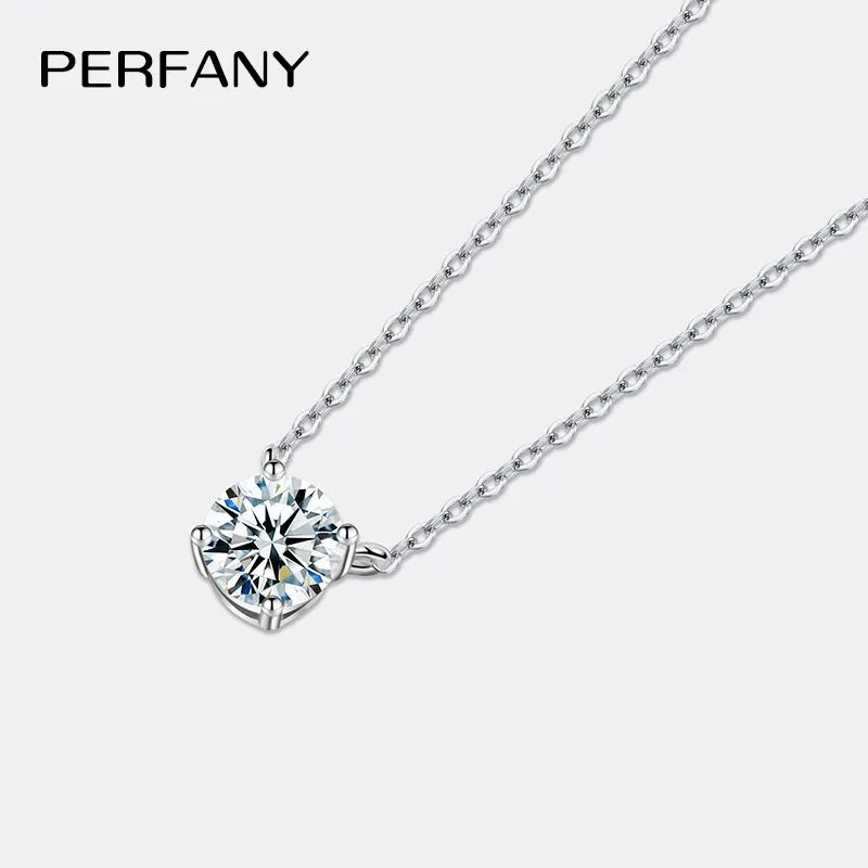PERFANY 1-5 Carat Moissanite Necklace for Women S925 Pure Silver Diamond Classic Four Claw Pendant Wedding Jewelry - Madeinsea©