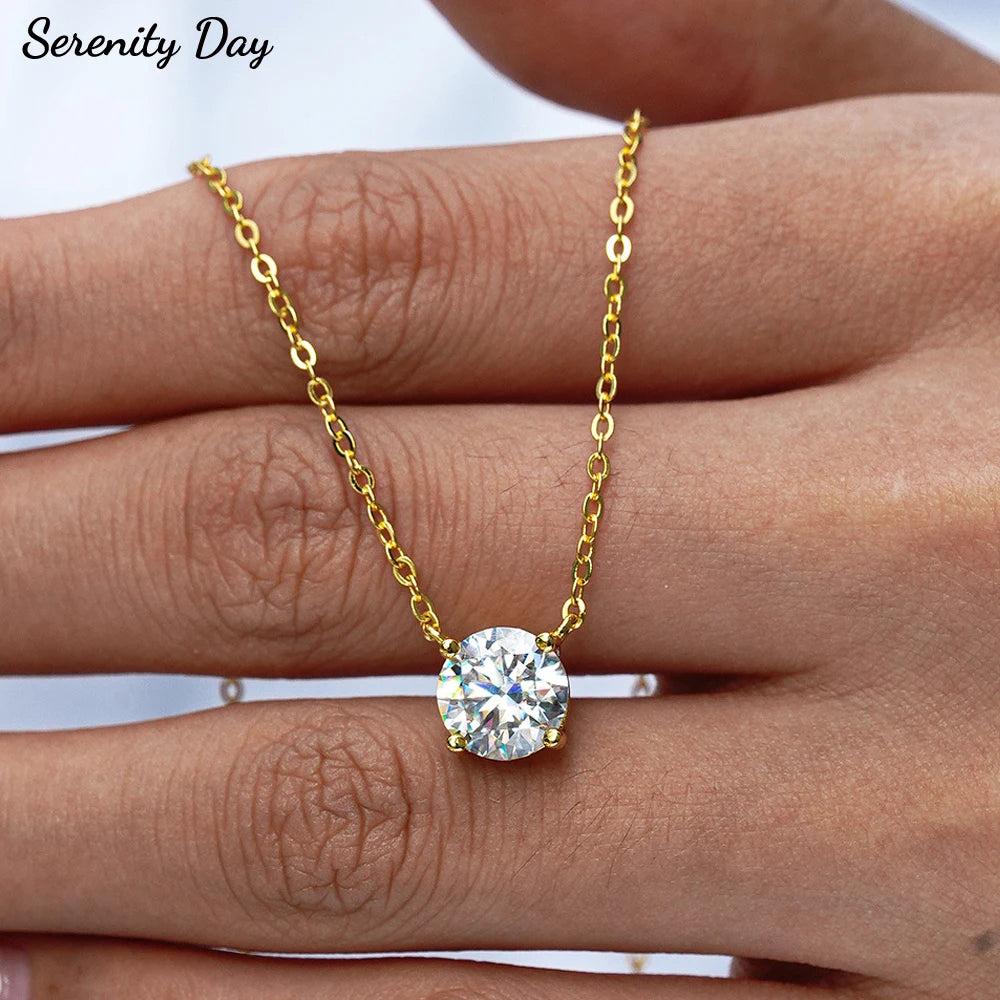 Serenity 1-5ct Yellow Gold Color Moissanite Necklace for Women Gift 925 Sterling Silver Sparkling Lab Diamond Pendant Neck Chain