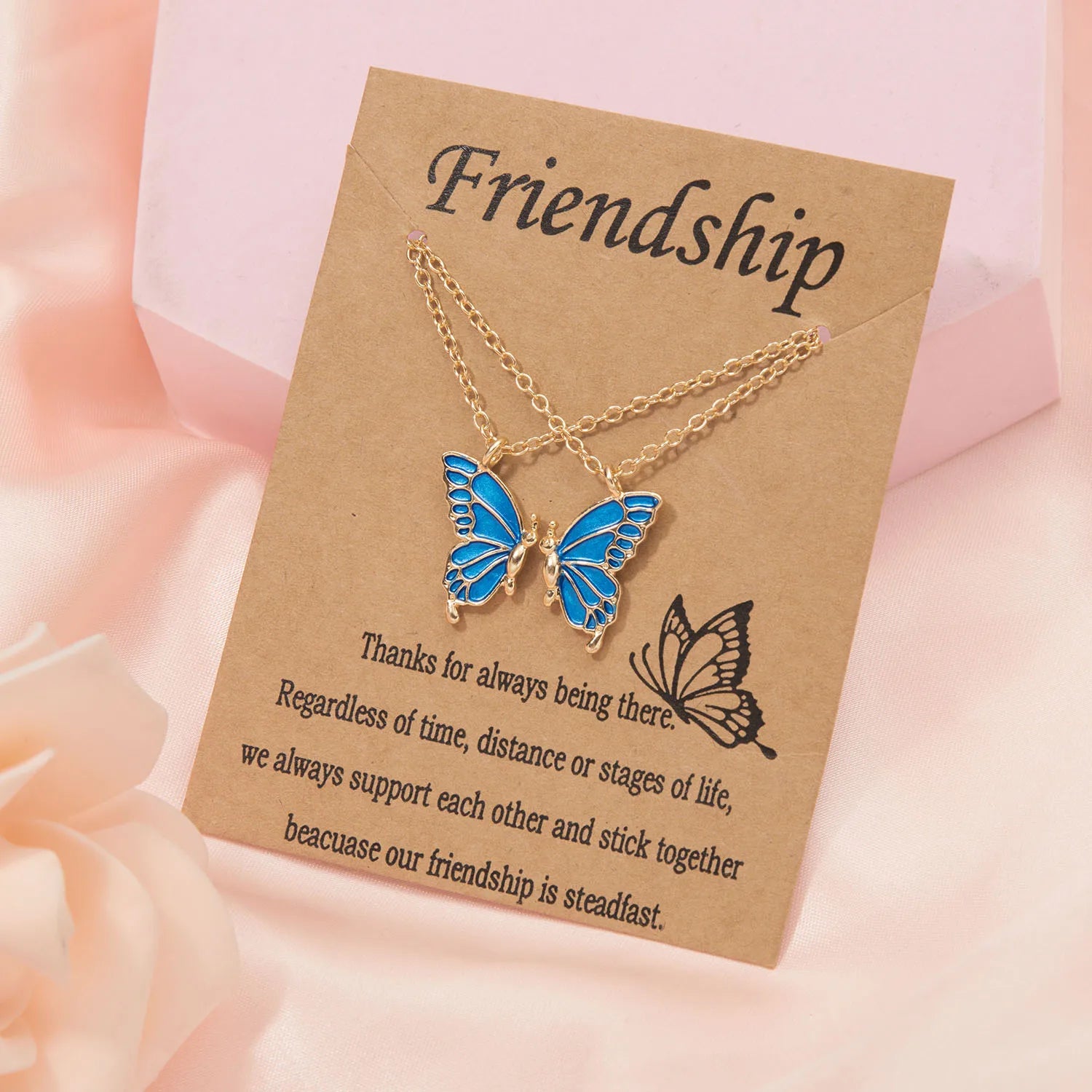 2 Pcs Butterfly Choker Necklace Korean Fashion Daisy Flower Clavicle Chain Necklaces Friendship BFF Rainbow Best Friend Jewelry