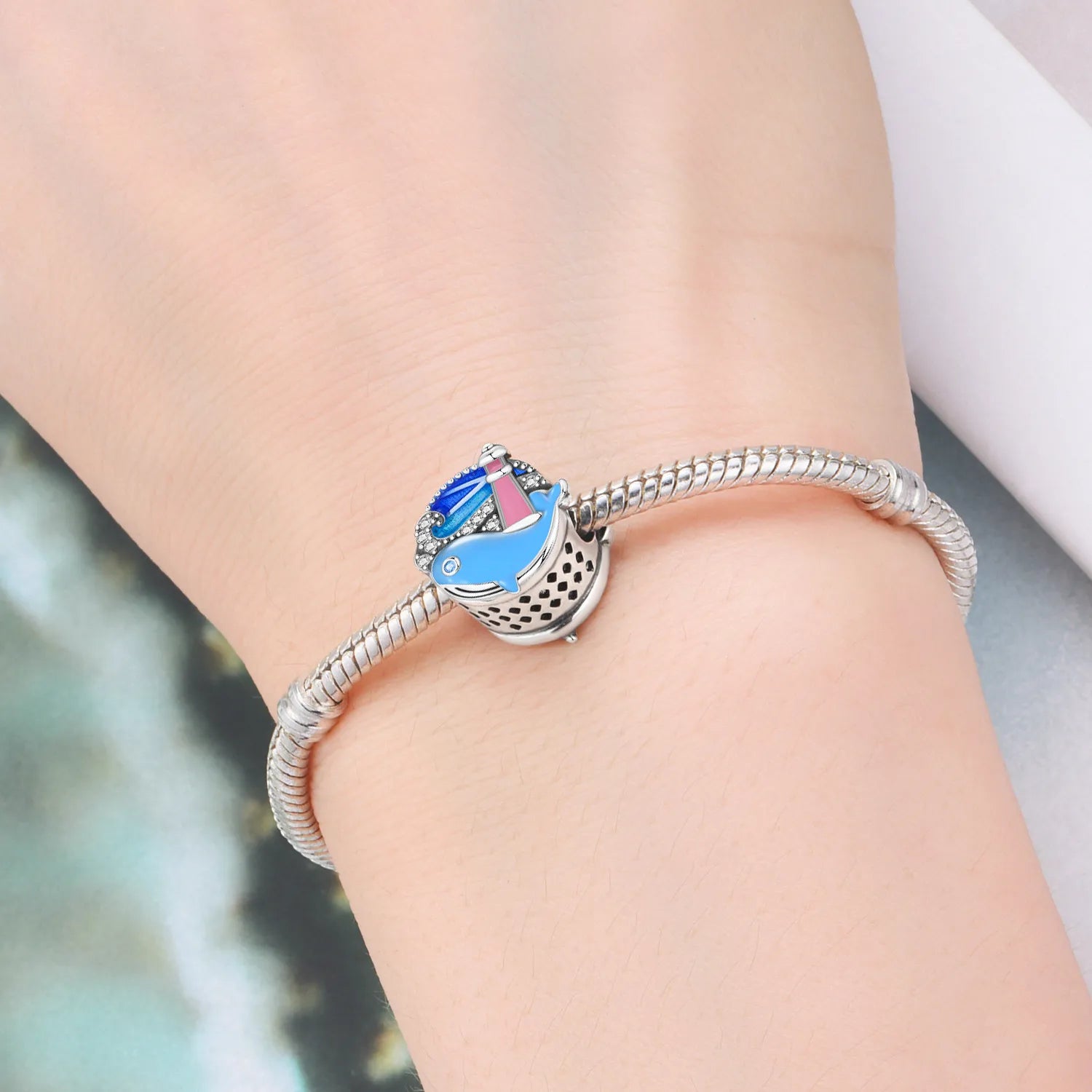 PANPOKI 925 Sterling Silver Dolphin Ocean World Beads Original Pendants Bracelet Charm Jewelry Party DIY Trendy Gifts
