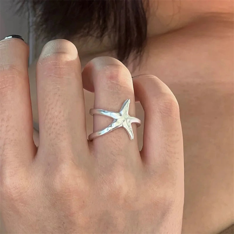Bohemian Starfish Shaped Open Ring for Women Sea Beach Gold Color Starfish Finger Rings Girl Summer Vacation Party Charm Jewelry