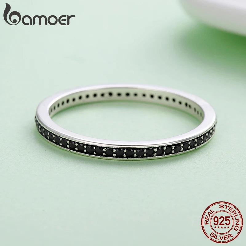 BAMOER Authentische 925 Sterling Silber Schillernde CZ Stapelbare Ringe für Frauen Hochzeit Schmuck Mutter Geschenk SCR114