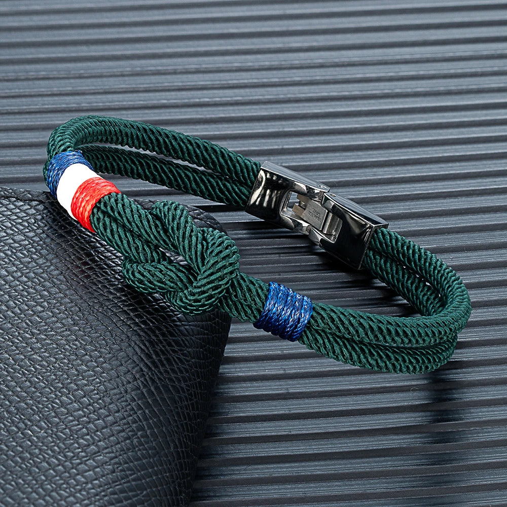 MKENDN Doublelayer France Proud Infinity Rope Bracelet Men Women Handmade Woven Design Luck and Protection Surfer Patriotic Gift