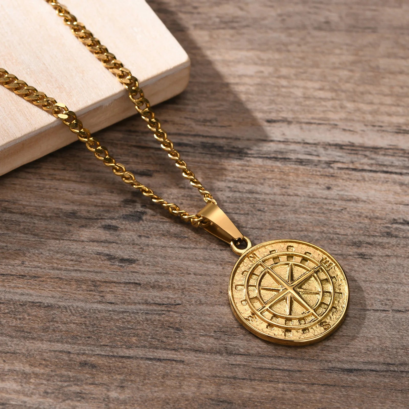 Stainless Steel Nautical Compass Pendant Necklaces