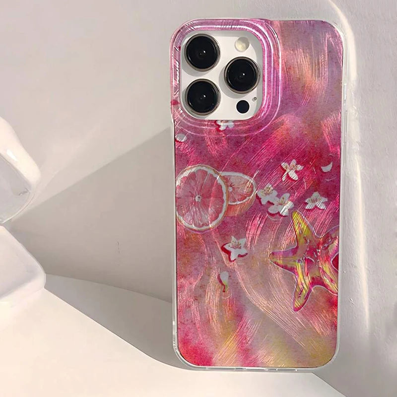 Summer Fresh Pink Water Wave Printed Case for Samsung Galaxy A56 A36 A16 A55 A35 A54 A34 A53 S25 Ultra S24 S23 S22 Plus FE Cover