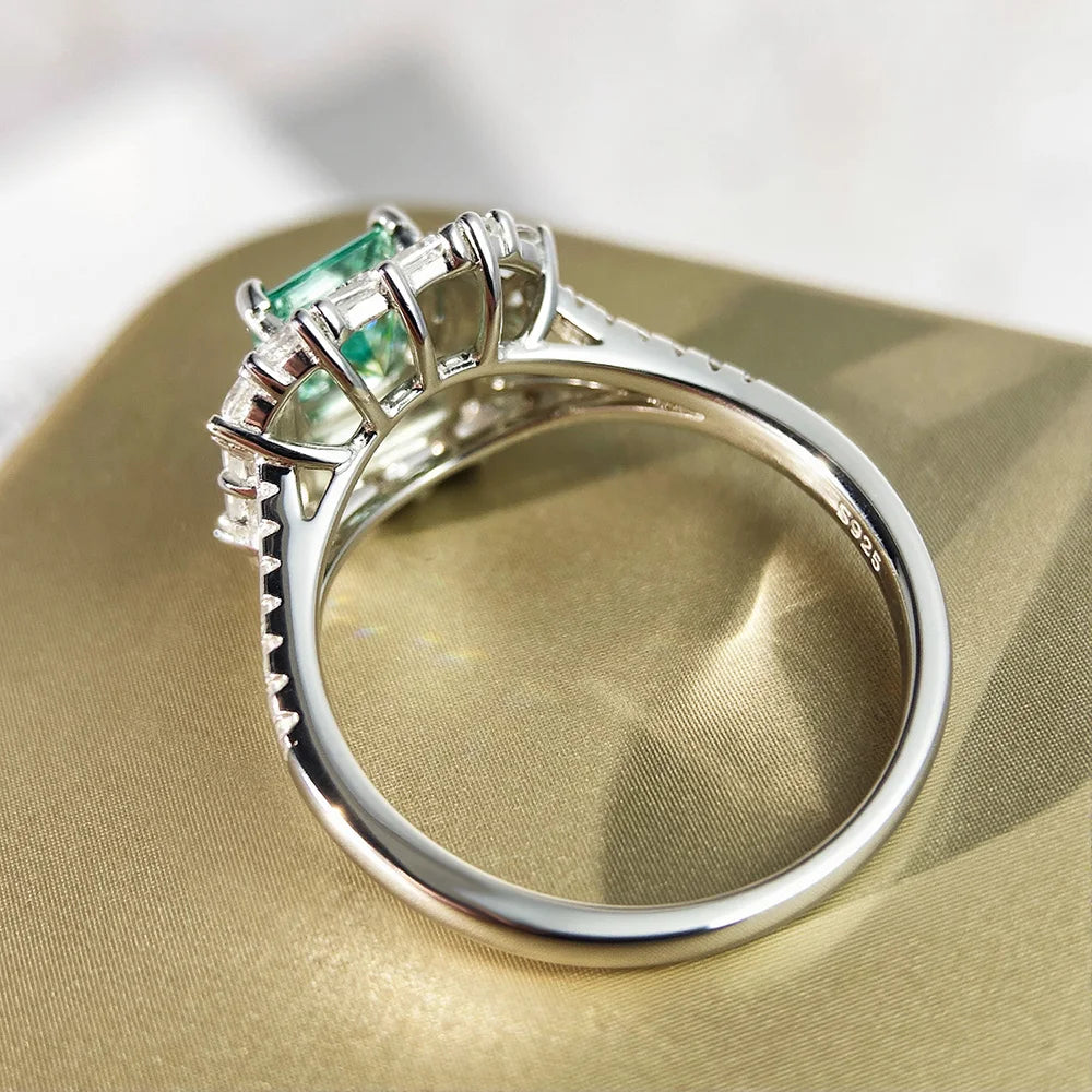 1ct Princess Paraiba Moissanite Rings for Women Gift Solid s925 Silver Blue Green Lab Diamond Eternity Rings Plated 18K Jewelry - Madeinsea©