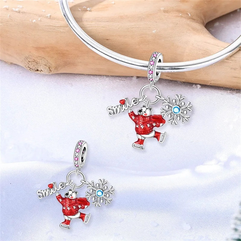 Hot Sale Charms Bead 925 Sterling Silver Winter Series Snowman Elk Christmas Pendants Fit Bangle Bracelet Necklace DIY Jewelry