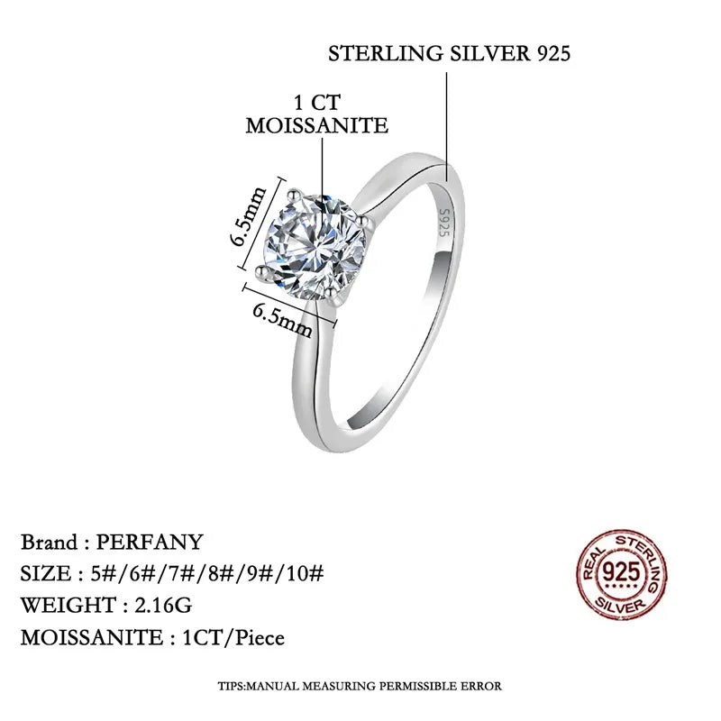 PERFANY 0.5/1/2CT Moissanite Women's Engagement Ring S925 Pure Silver Classic Four Claw GRA Certified Diamond Wedding Jewelry - Madeinsea©