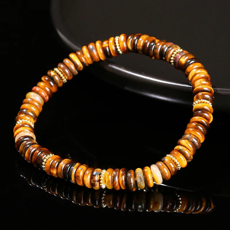 JD Natural Stone Green Aventurine Pink Quartz Flat Spacer Beads Bracelet Women Men Bohe Elastic Bangles Healing Friendship Gift - Madeinsea©