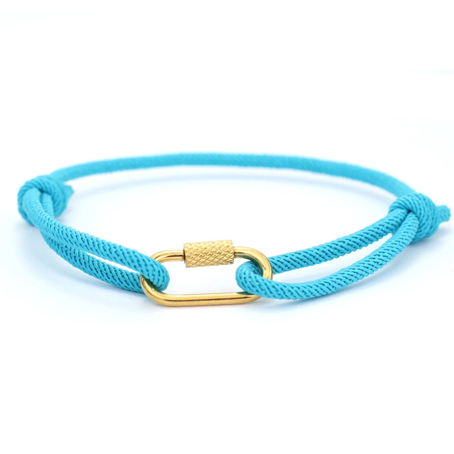 Noter New Handmade Rope Bracelet Men Gold Color Stainless Steel Mountaineering Buckle Cool Riding Accessories Hombre Pulseria