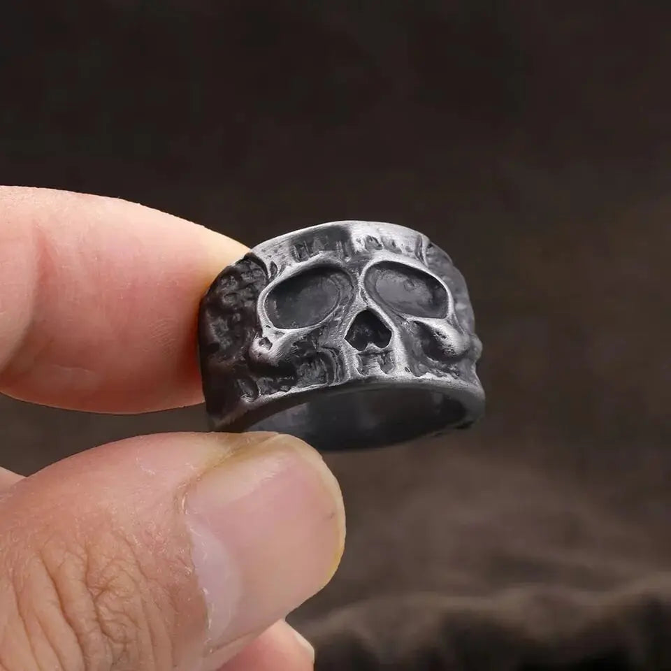 Retro Half Face Skull Ring For Men Vintage Punk Gothic Rock Hiphop Ring Bikers Accessories Handmade Designer Jewelry Unisex Gift
