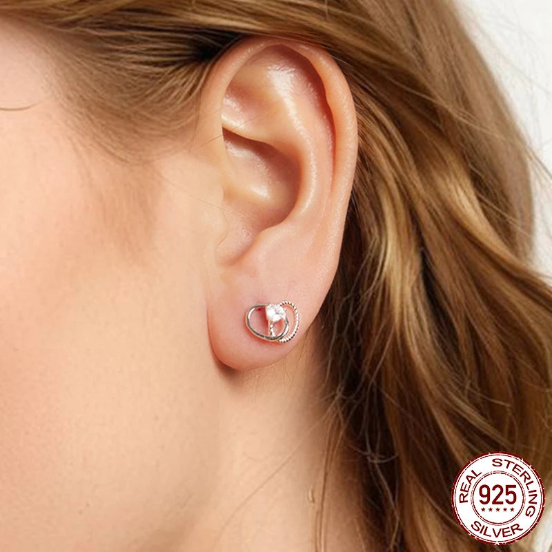 BAMOER 925 Sterling Silver Elegant Interlocking-Ring Heart Stud Earrings, Hypoallergenic Gold Plated Earrings Fine Jewelry Gift
