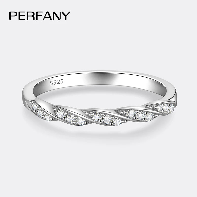 PERFANY All Moissanite Ring for Women S925 Pure Silver Ripple Design Laboratory Diamond Elegant Wedding Jewelry - Madeinsea©