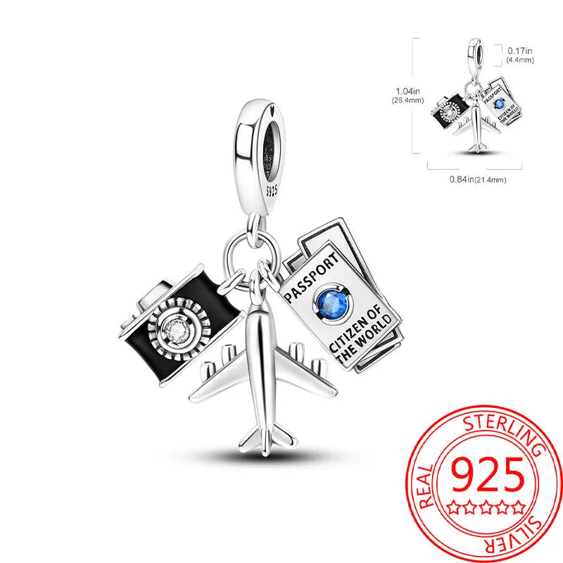 925 Sterling Silver Paris Tower Aircraft Travel Charm Pendant Beads Fit Charm Original Bracelet for Women Jewelry Making