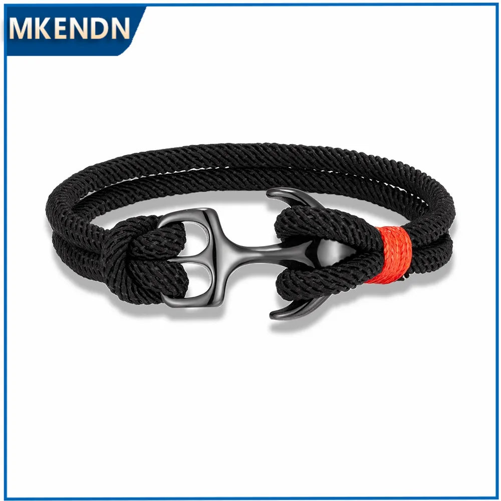 MKENDN Stainless Steel Sparta Anchor Bracelets Men Women Charm Double Strand Nautical Sailor Rope Wristband Wrap Bracelet Gifts