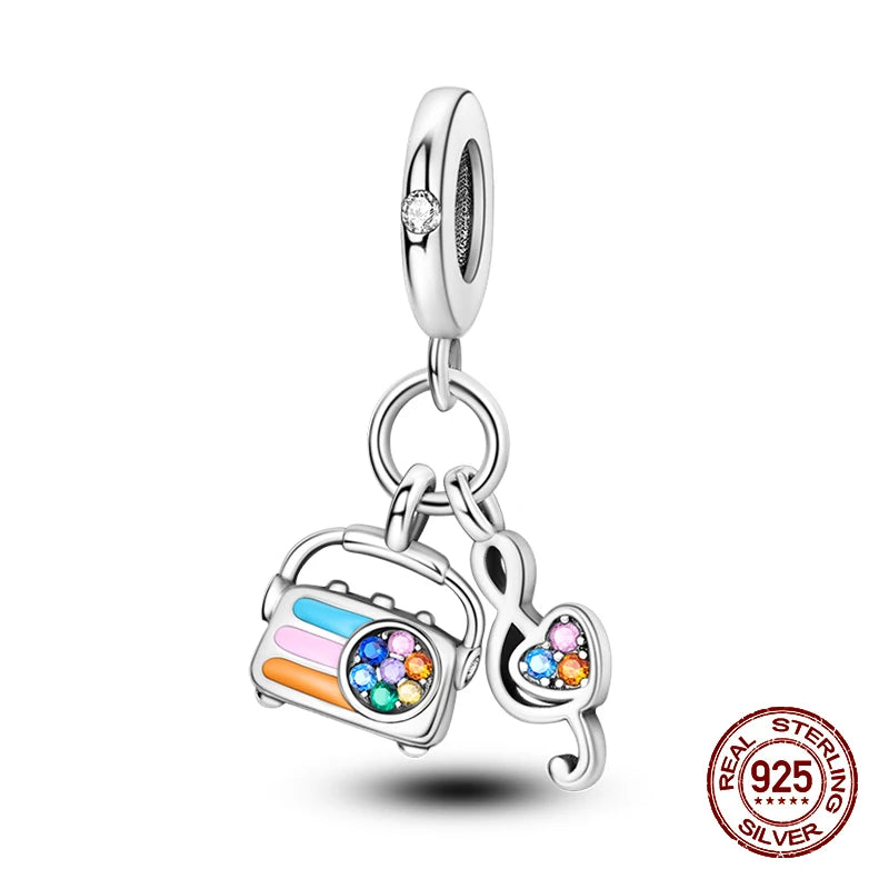 100% 925 Sterling Silver Perfume Headphones Pink Princess Daily Charms Beads Fit 3mm 925 Original Bracelet Fine DIY Jewelry