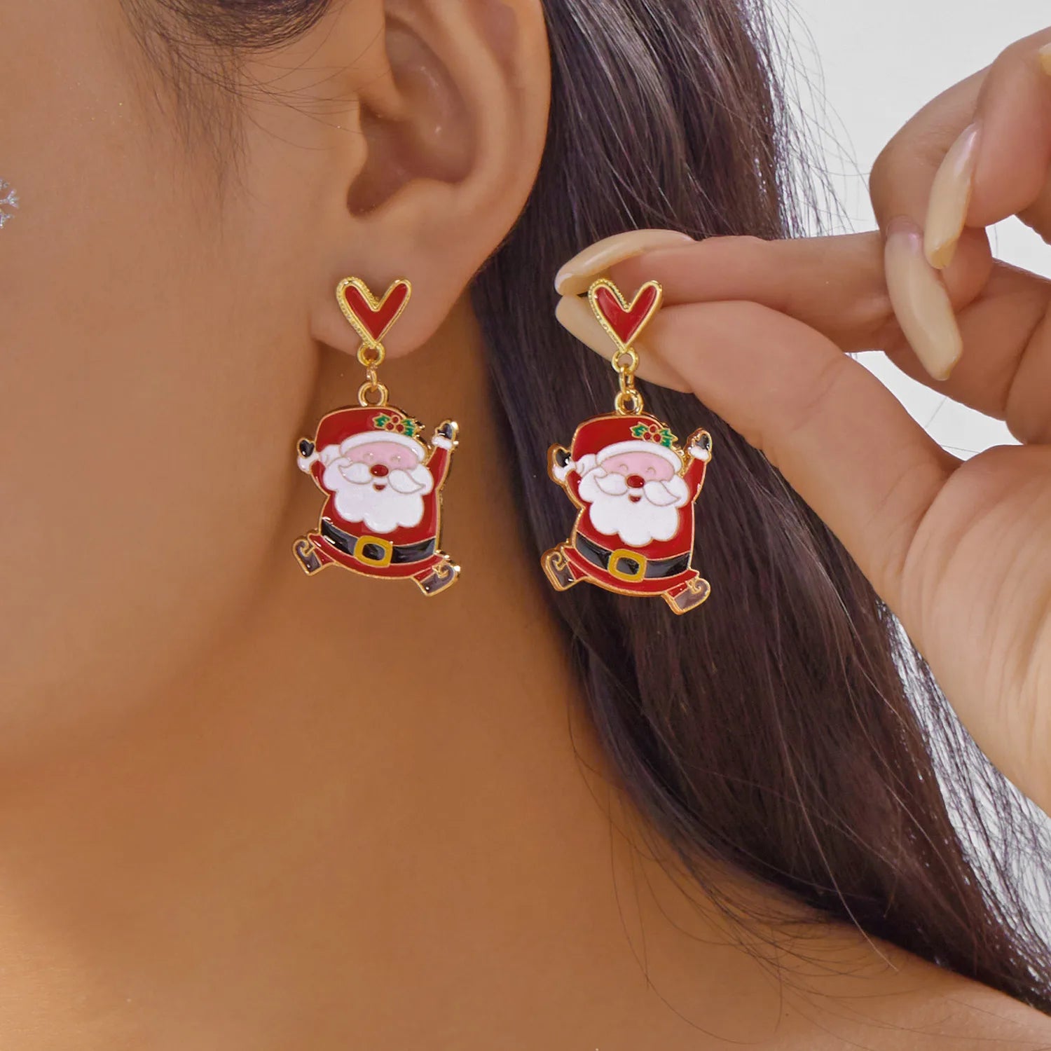 New Fashion Red Heart Christmas Collection Earrings For Women Gingerbread Man Santa Claus Xmas Tree Wreath Earring Party Jewelry
