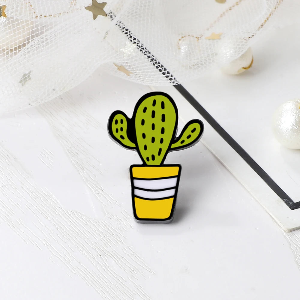 12 Styles Cute Cactus Enamel Pins Metal Plant Brooches Women Men Jeans Coat Lapel Pin Badges Kids Backpack Decoration Jewelry