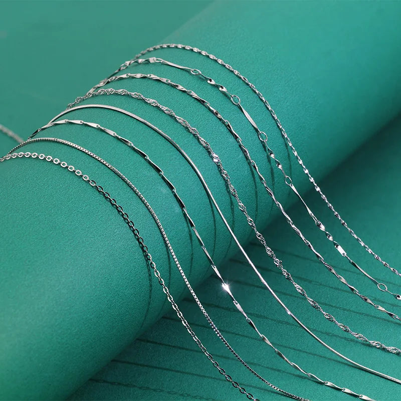 Real 925 Sterling Silver Necklace Water-wave Snake Beads Box Chain 40/45cm Necklace For Woman Necklace Jewelry DC25