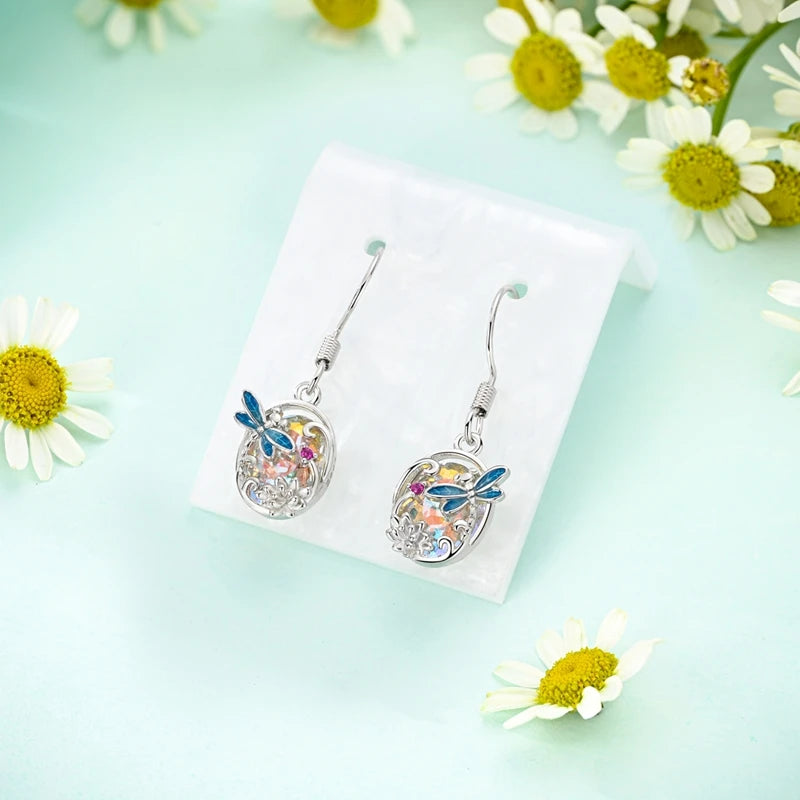 Spring Series Earrings For Women 925 Silver Butterfly Elf Dragonfly Flower Rose Ear Studs Earrings Fine Valentine's Day Jewelry