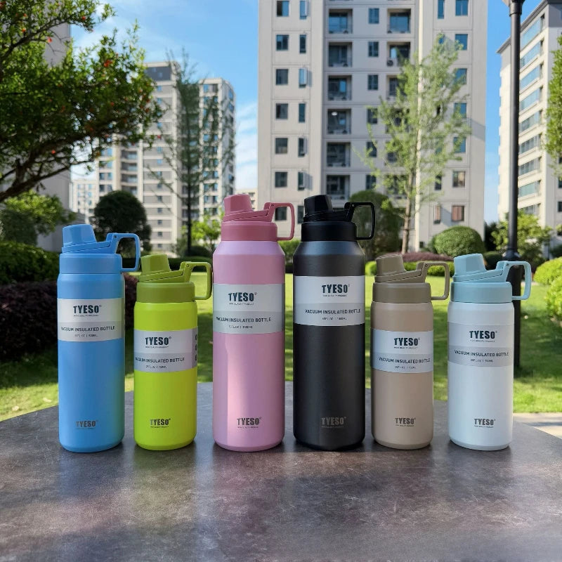 TYESO Insulated Water Bottle Stainless Steel Vacuum Flask for Outdoor Sports Gym Travel Hot/Cold Retention Leak-Proof Portable