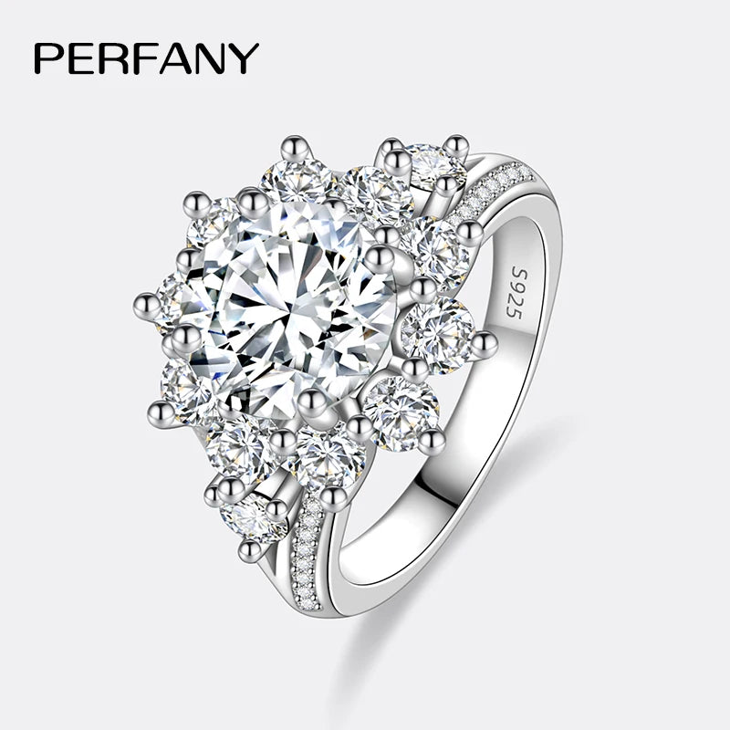 PERFANY 3CT Sunflower Moissanite Ring for Women S925 Pure Silver Plated 18K White Gold Diamond Luxury Wedding Jewelry - Madeinsea©