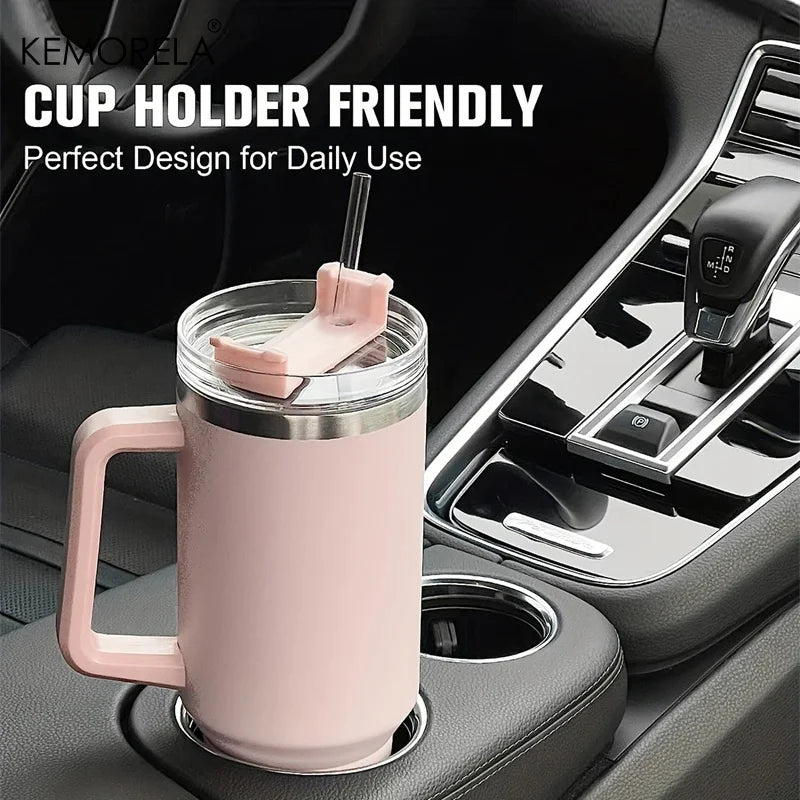 1200ML 304 Stainless Steel Insulated Water Bottle Hot Coffee Car Cup Hot And Cold Mug Thermos Bottle With Handle Straw Sports Av - Madeinsea©