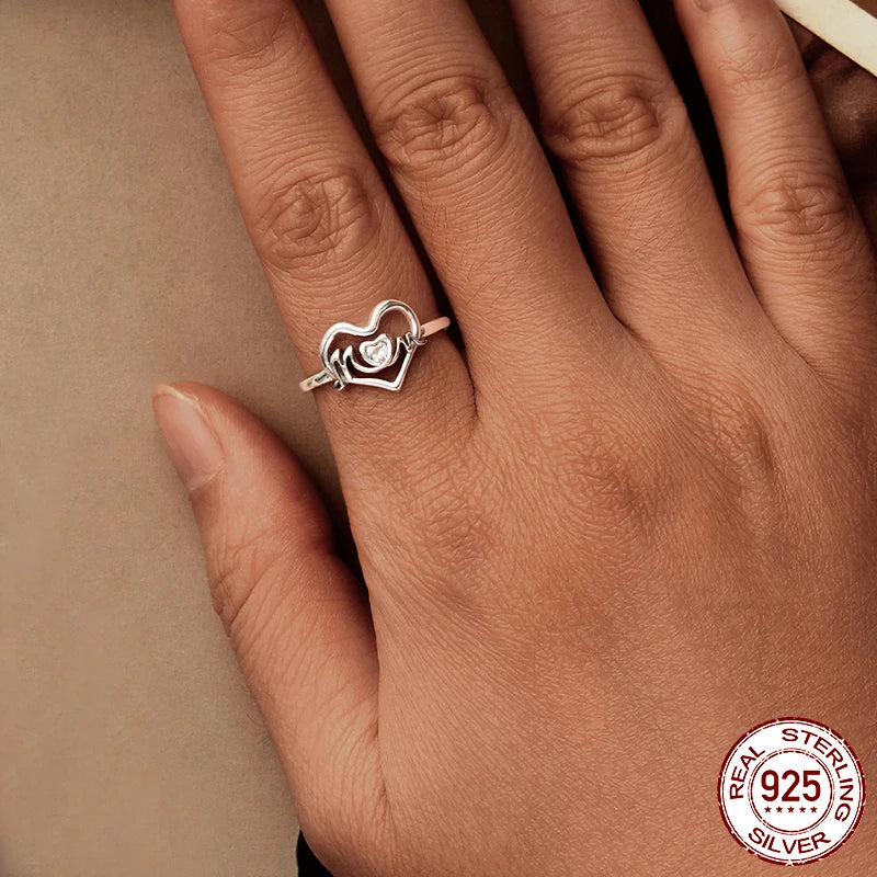 BAMOER Solid 925 Sterling Silver Heart Ring Minimalist High Polish Tarnish Resistant Comfort Fit Open Adjustable Ring for Women