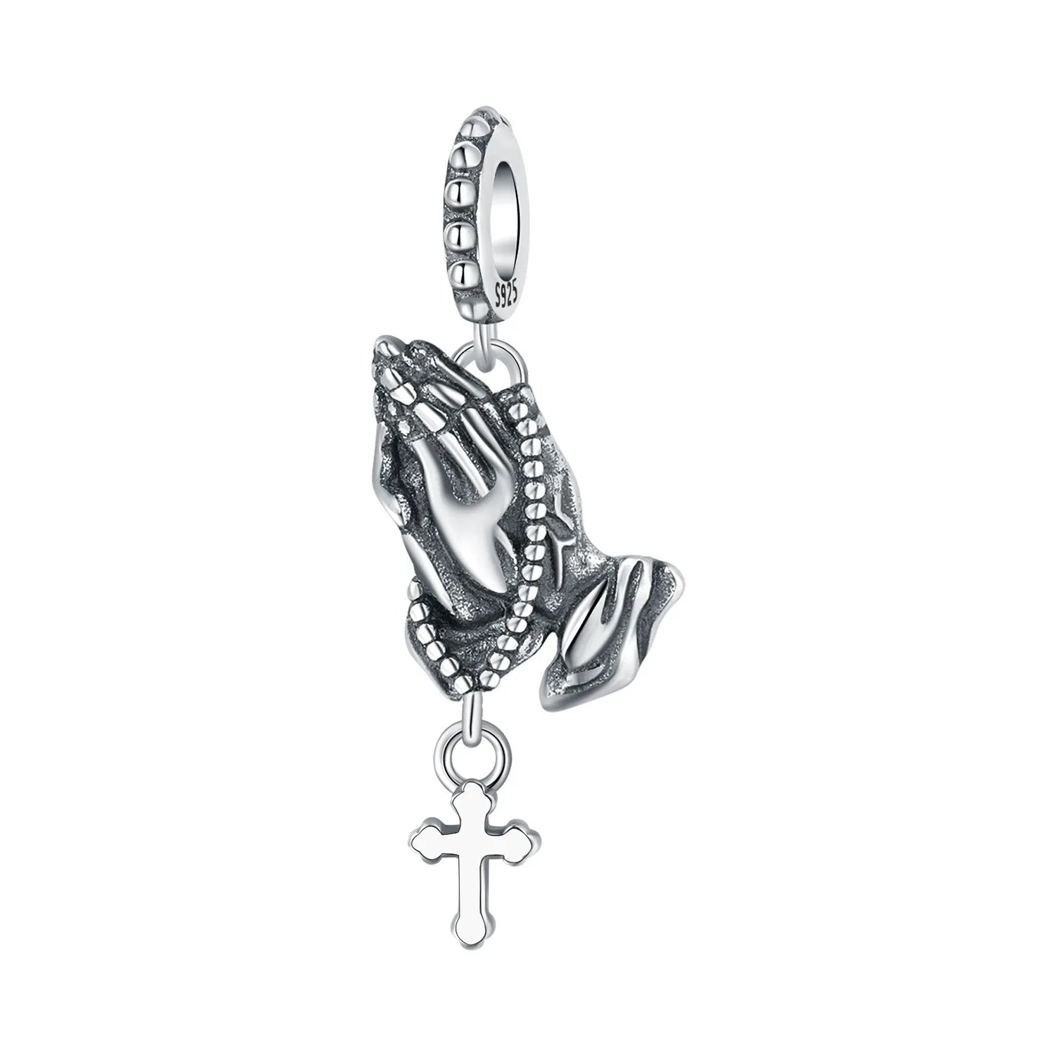 PANPOKI 925 Sterling Silver Prayer Hand Pendant Beads Fit Women Bracelets Charms DIY Birthday Party Gifts Jewelry Accessory