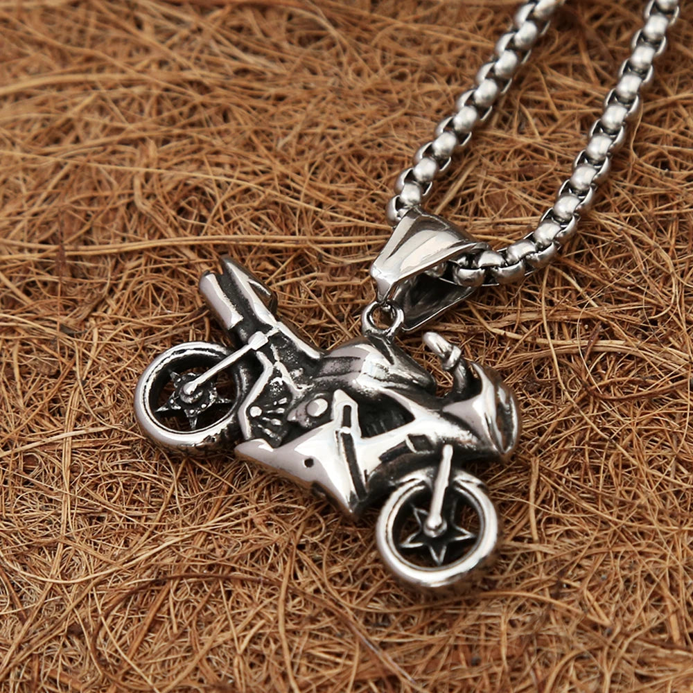 Punk Vintage 316L Stainless Steel Motorcycle Pendant Knight Necklaces For Men Boys Hip Hop Biker Party Jewelry Gift Dropshipping