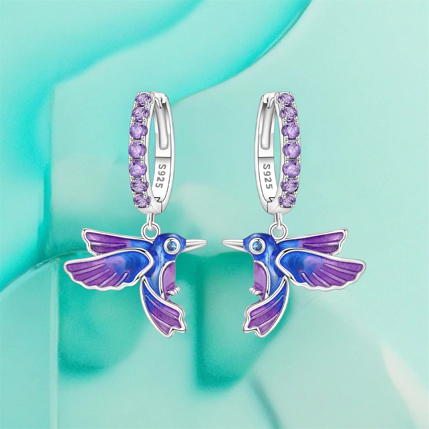 PANPOKI 925 Sterling Silver Blue Purple Bird Drop Earrings Women Earrings Charm Fashion Birthday Party Jewelry Fine Gift Aretes