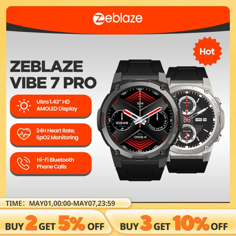Zeblaze VIBE 7 PRO Voice Calling Smart Watch 1.43 Inch AMOLED Display Hi Fi Phone Calls Military Grade Toughness Watch - Madeinsea©