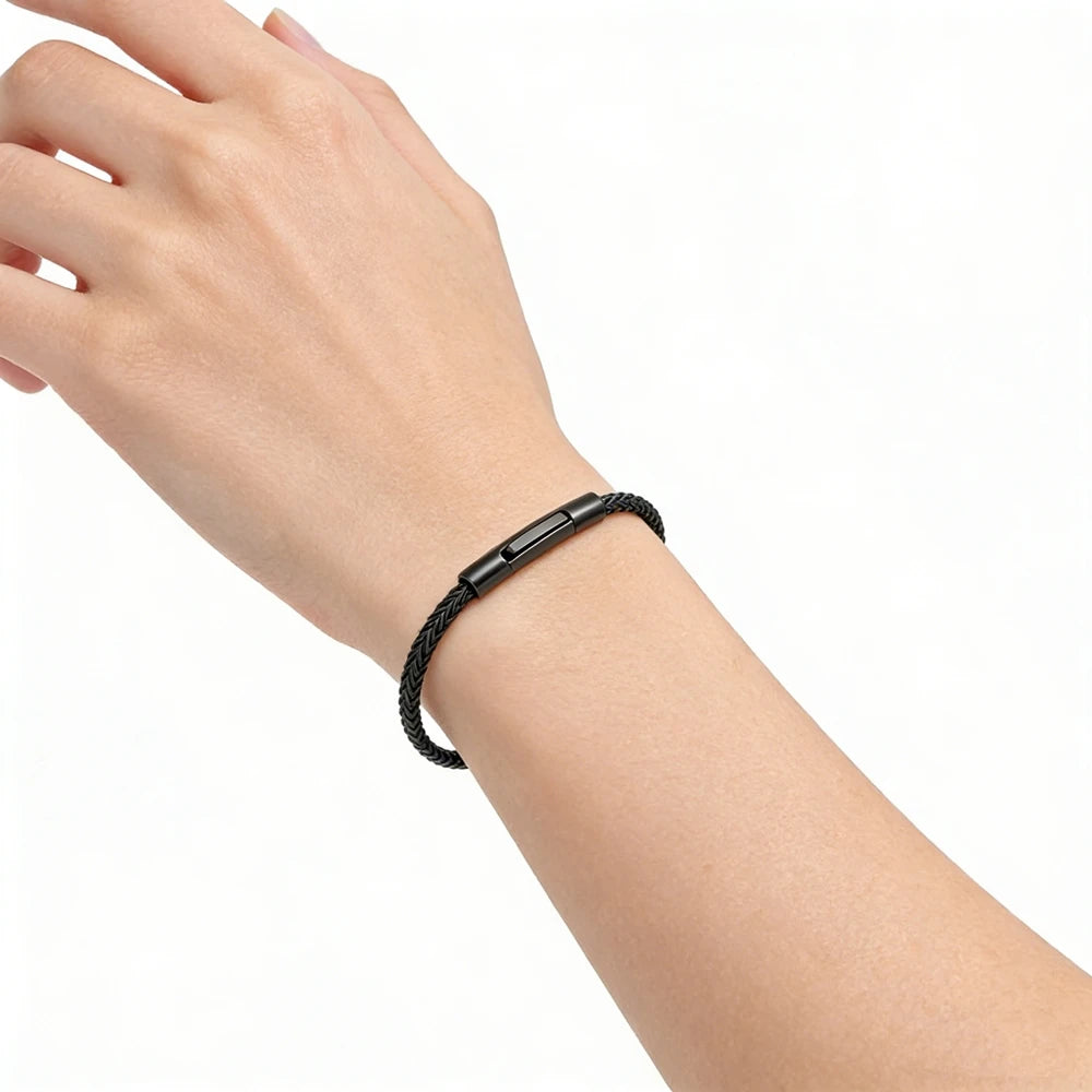 MKENDN Classic Men Women Jewelry Black Non-fading Steel Wire Rope Bracelet Classic Cuff Charm Button Bracelet for Couple Jewelry