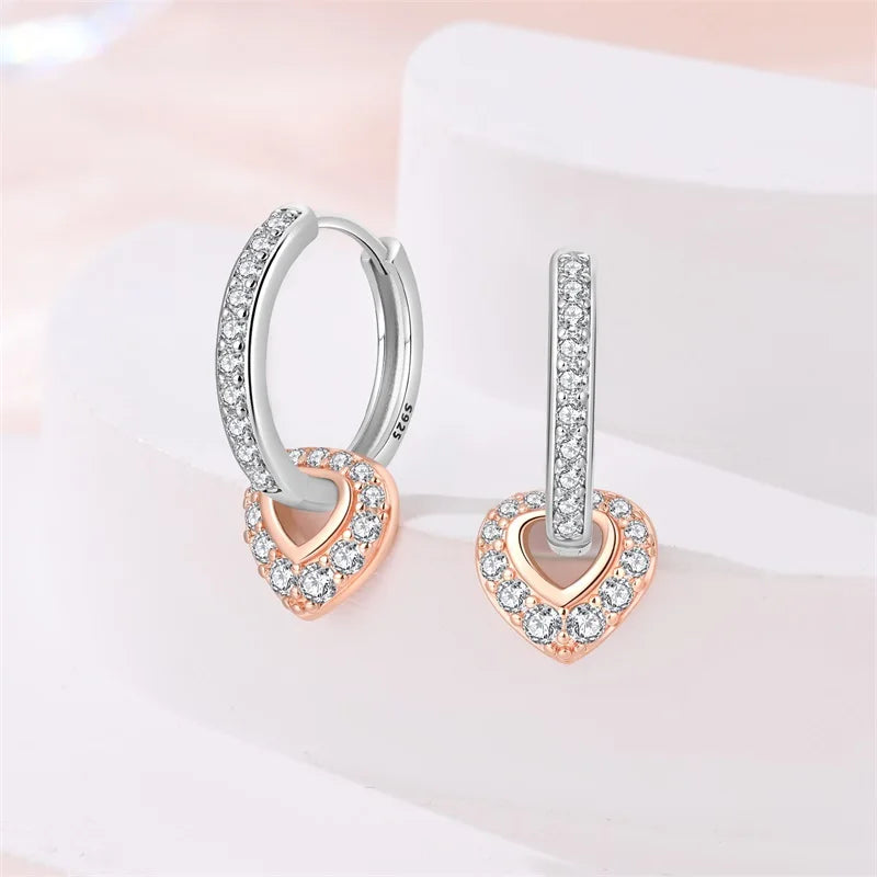 New Original 925 Sterling Silver Hoop Earrings Rose Gold Color Zircon Studs Earring For Women Luxury Wedding Engagement Gift