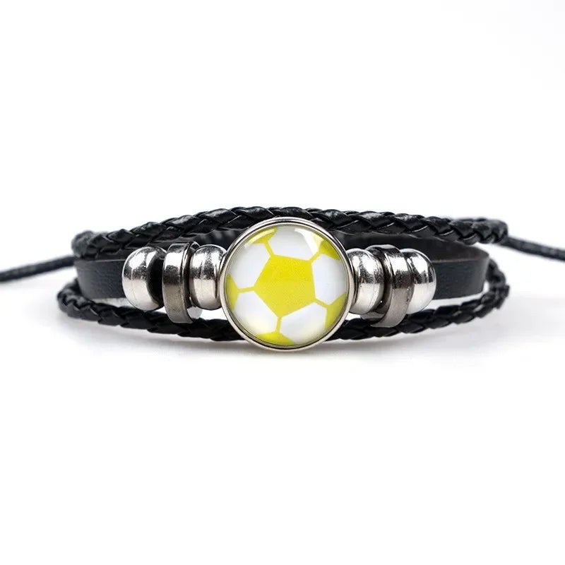 Fashion Football Sport Bracelet For Men Soccer Basketball Tennis Charm Braided Leather Bracelet Women Adjustable Chain Jewelry