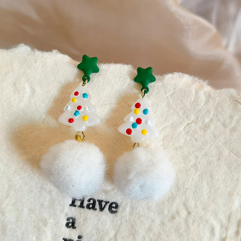 Lovely Zircon Snowflake Pearl Charm Earring For Women Christmas Flocking Hairball Bowknot Stud Earrings New Year Party Jewelry