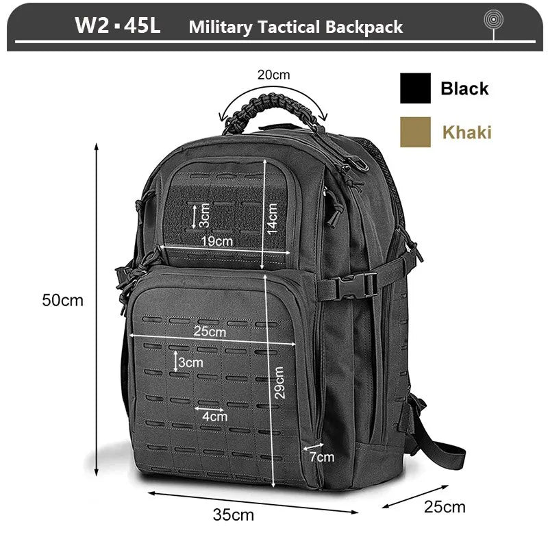 Tactical Backpack 3 Day Assault Pack Molle Bag 38/45L Large Outdoor Waterproof Hiking Camping Travel 600D Rucksack Men Fishing - Madeinsea©