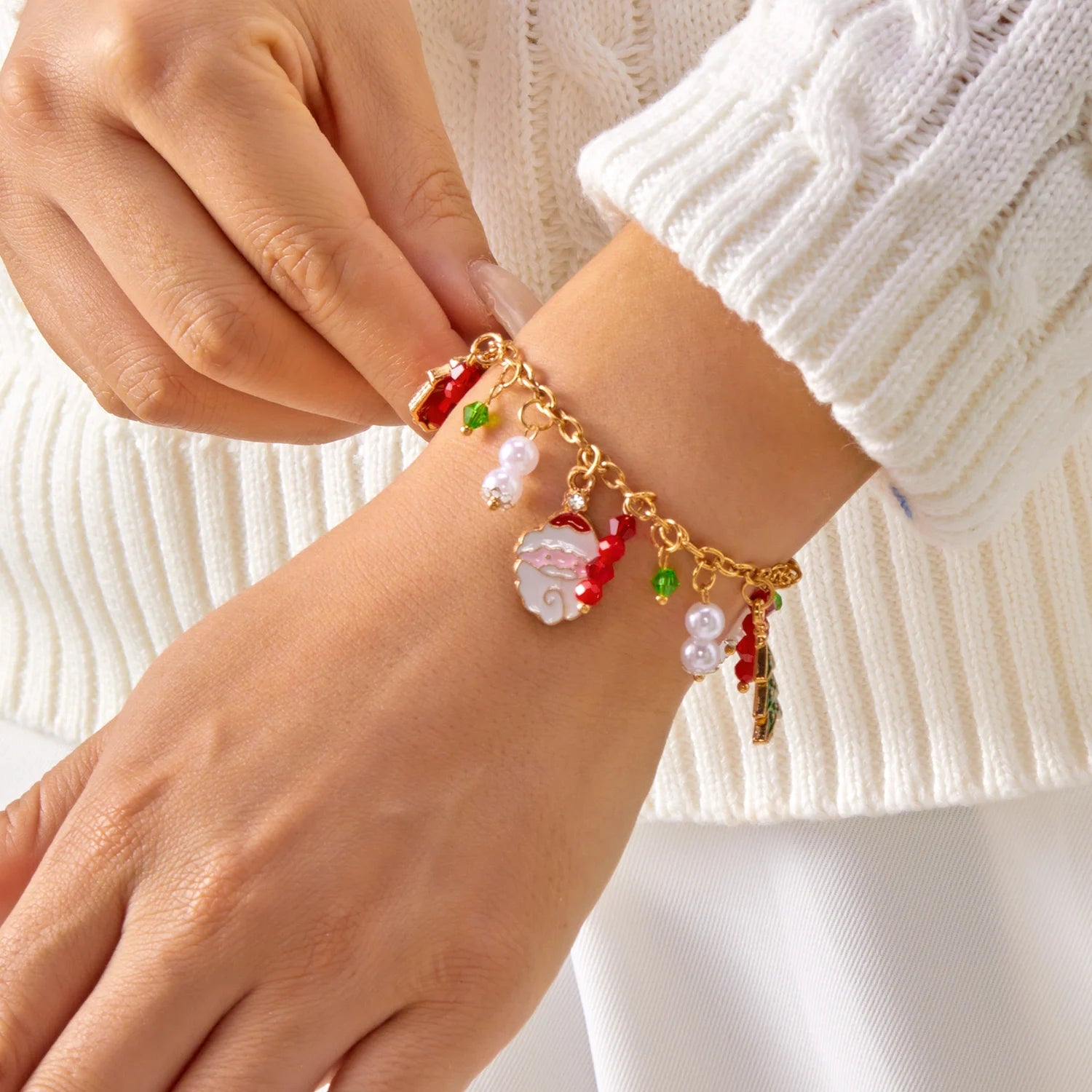 New Fashion Christmas Metal Chain Bracelet For Women Men Zircon Snowflake Snowman Santa Claus Elk Bangles Party Jewelry Gifts