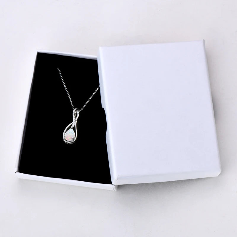 OXTAO 10x7mm Artificial Gemstone Pendant for Women Real 925 Sterling Silver Pear Cut White Opal Pendant  Necklace Luxury Jewelry