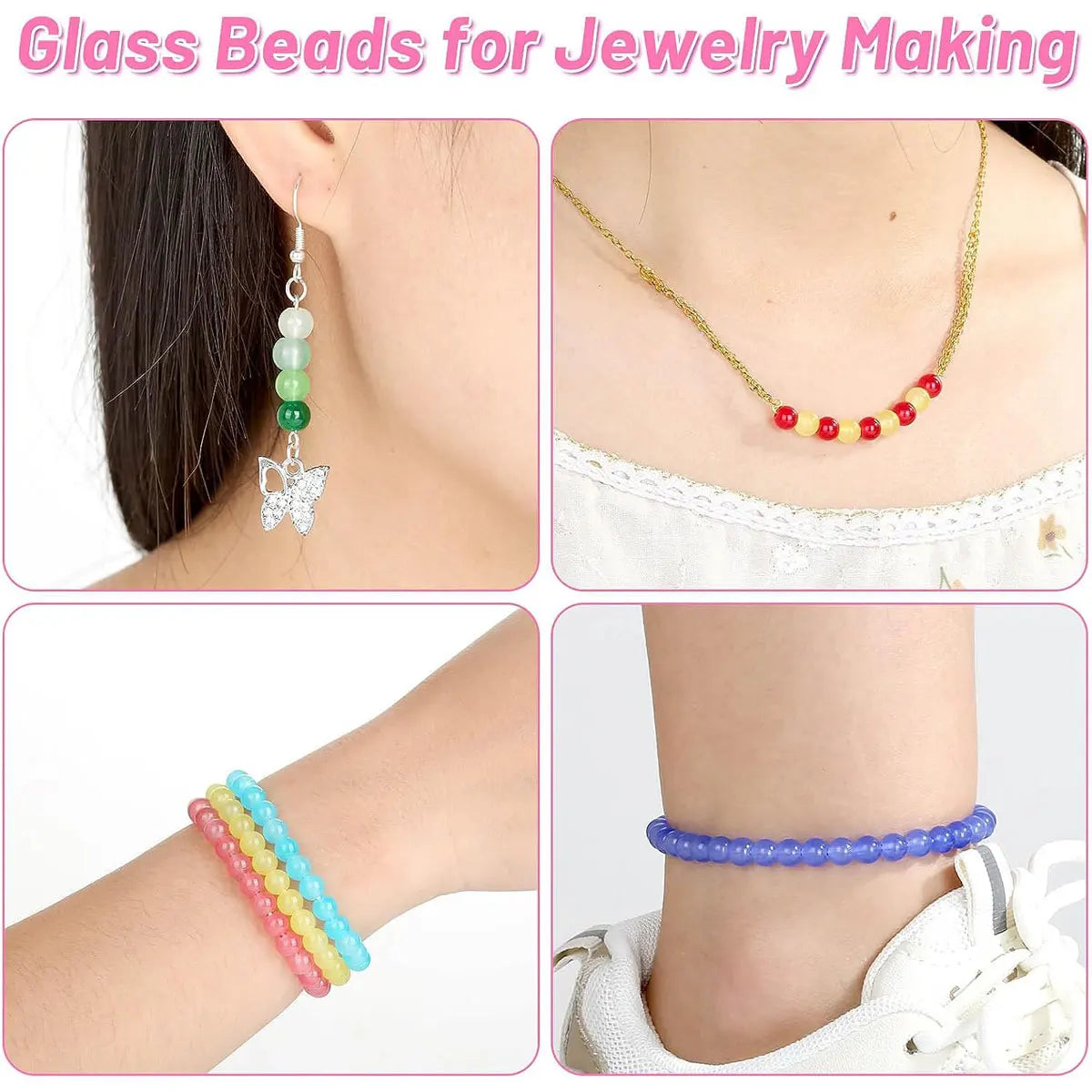 1400 Piecess 6mm Round Glass Beads For Jewelry Making, 28 Colors Crystal Beads For Bracelets Jewelry Making And DIY Crafts