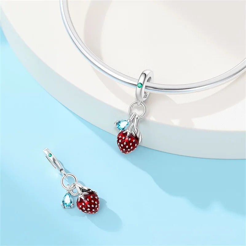 Original Charms Beads 925 Sterling Silver Cherry Strawberry Avocado Watermelon Fruits Charms Pendants For Woman Jewelry Making