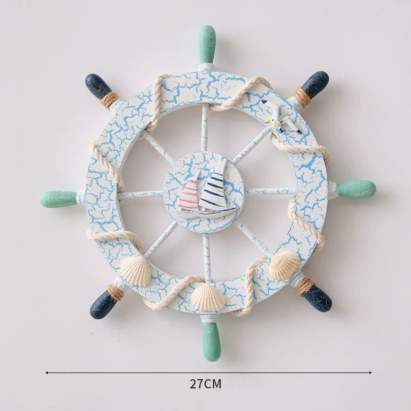 Nautical Mediterranean Ship Rudder Decor Wooden Boat Wheel Helm Home Living Room Craft Accessory