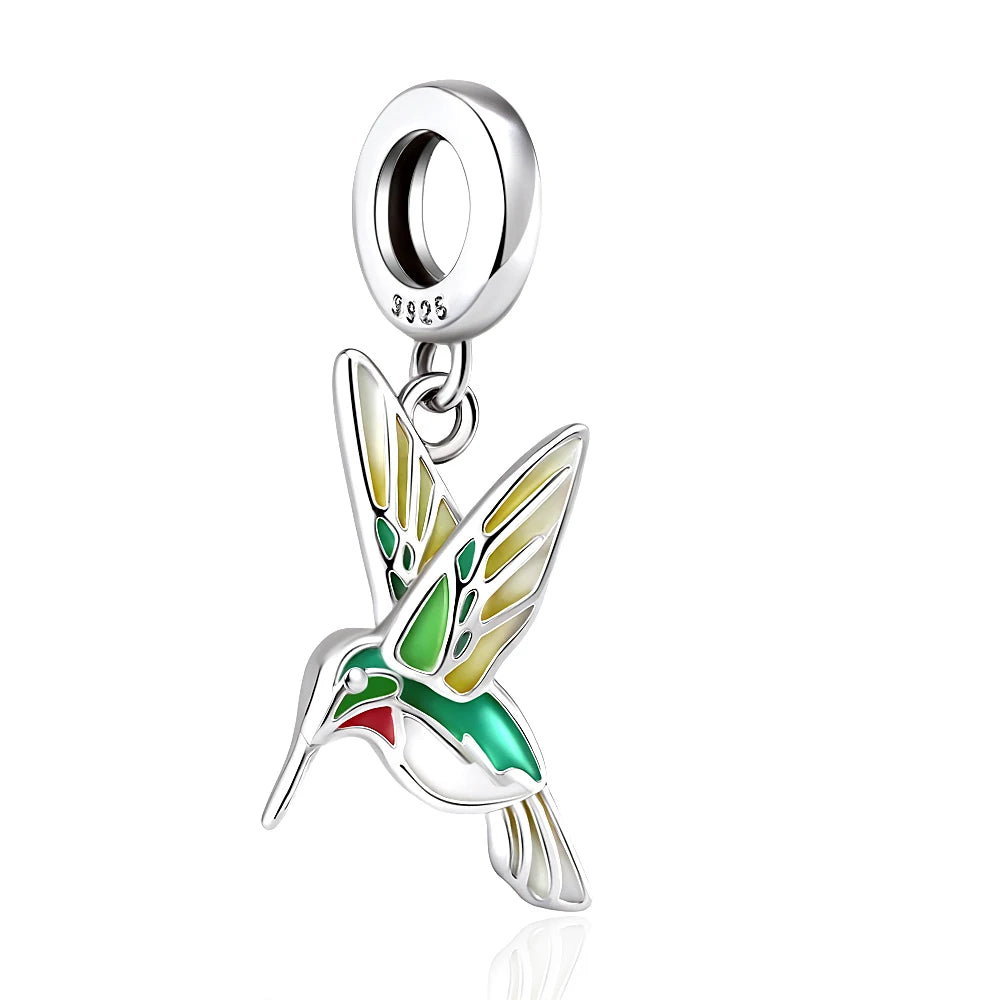 Hot New Summer green series Silver Clover Bead Maple Bird Charm Fit Original Women Bracelet DIY Fine Dangle Jewelry Amulet Gift
